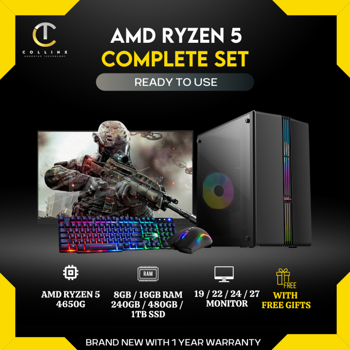 [ COMPLETE PC SET ] AMD RYZEN 5 4650G CPU Desktop Package with Builtin GPU / Prebuilt Unit For