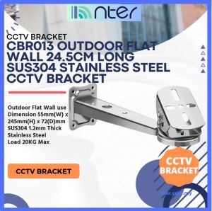 Outdoor Stainless SUS304 Steel Flat Wall CCTV Bracket 24.5cm Long 1.2mm Thick Load 20KG Max for Metal Housing CBR013
