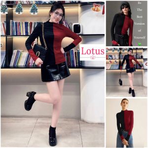 Lotus Áo Thun Nữ Tay Dài Dáng Ôm Body Phối Màu Đen và Đỏ Đô  Thun Gân Đẹp Mặc Đi Chơi Đi Làm  Áo Len Dệt Kim Form Ôm Cổ Lọ Sang Trọng Mặc Giáng Sinh  Năm Mới  Tết  Mùa Xuân  Áo Dài Tay Cao Cổ Mặc Mùa Thu  Áo Len Mùa Đông Cổ Cao Cổ Tròn Cho Nữ
