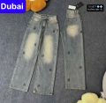 QUẦN JEANS CHẤT BÒ ỐNG RỘNG NỮ LƯNG CẠP CAO IN HÌNH GẤU HOT TREND 2024 - DUBAI FASHION. 