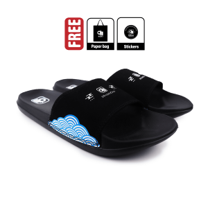 Dilset - jepsean Black Blue | Sandal Slop | Sandal Slide | Sandal Slide Pria | Sandal Murah | Sandal Original