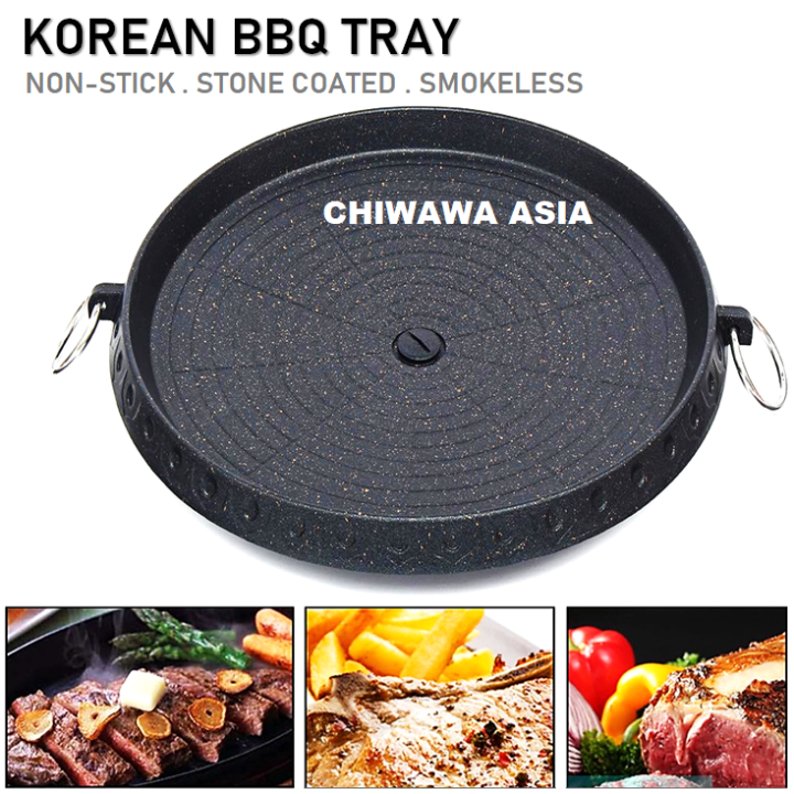 HEEPDD Koreaanse BBQ-grillpan, Grillplaat, 15,3 Inch, Non-stick Maifan-steencoating voor Buitenbarbecue en Kamperen Koreaanse BBQ-grillpan, Geëmailleerd Gietijzer Nan Tuinieren (WHITE