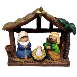 XYAX Retro Jesus Birth Ornaments Resin Creative Miniature Nativity Set Christmas Horse Manger Religious Adornment Figurines Christmas Decoration