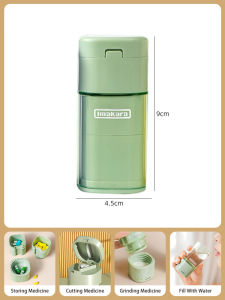 Vision Portable Pill Box with Water Cup Medicine Storage Box Multi-function Pill Grinder Tablets Holder Case Medicine Pill Cutter Splitter Divider Storage Box