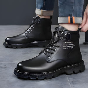 Retro Martin Boots For Men High Cut Leather Casual Shoes Black Ankle Boots Mens Fashion Work Boots