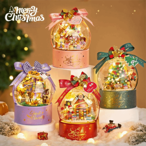 LIVELYN Light Up Blocks Christmas Cabin Building Blocks Small Particle Assembly Decoration Piece Christmas Tree Building Blocks Fun Winter Theme Candy House Building Blocks For Girls