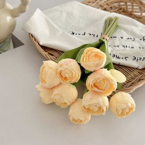 ZENO 9pcs/bunch 9 Đầu Hoa Tulip nhân tạo Tơ lụa 39cm Bó hoa tulip giả Thực tế Bố cục hoa Hoa giả Trang trí đám cưới