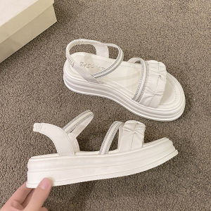 [Free Shipping] New Women’S Summer Sandals With A Single-Strap Design Featuring A Sweet And Fashionable Style Thick Platform Soles And Korean-Style Rhinestone Embellishments