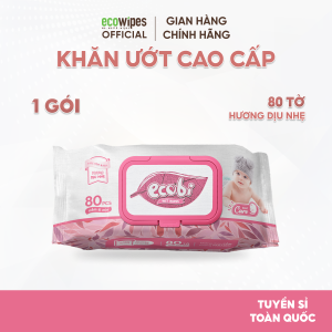 Combo 05 gói khăn giấy ướt cao cấp an toàn cho bé Ecobi Ecowipes gói 80 tờ 560g Hương Dịu Nhẹ không cồn không paraben
