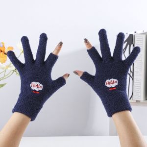 STMEN ถุงมือ กันหนาว ถุงมือกันหนาว หนา แฟชั่น น่ารัก เล่นโทรศัพท์ ฤดูหนาว เล่นเกม สัมผัสสองนิ้ว ผู้ชาย ผ้าขนสัตว์ชนิดหนึ่ง การ์ตูน ถุงมือถัก ถุงมือหน้ายิ้ม ถุงมือไร้นิ้ว
