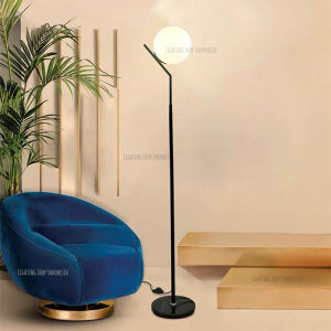 Lampu standing tinggi 175cm gold hitam kaca susu modern minimalis hias kamar hotel ruang tamu stand floor lamp