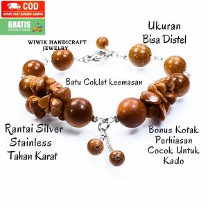 Gelang Tangan Wanita / Gelang Batu Cewek Stainless Tahan Karat Batu Beads Pasir Emas Coklat Hadiah Kado Terbaru