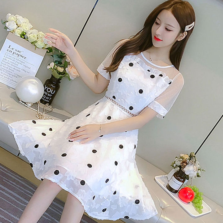 Dress Female 2022 Summer Korean Style Women's Korean Style Fashion Waist  Embroidered Short-sleeved Chiffon Dress | Lazada Singapore