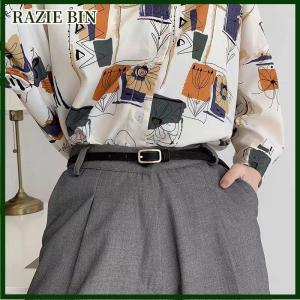 RAZIE BIN เข็มขัดหนัง PU สไตล์ฝรั่งเศสย้อนยุคสำหรับผู้หญิงที่ใส่ได้ทั้งชายและหญิงเข็มขัดหรูหราเข็มขัดกางเกงยีนส์สำหรับผู้ชายเข็มขัดบาง