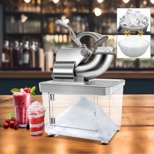 300KG/H Commercial Ice Crusher 661LBS/H 300W Electric Snow Cone Machine with Dual Blades Stainless Steel Shaved Ice Machine with Safety On/Off Switch for Family Restaurants Bars UK Plug 220V