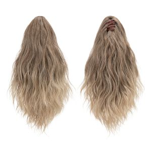 OMQAIO Ombre Tóc giả đuôi ngựa kẹp móng vuốt Phần mở rộng tóc đuôi ngựa Perm ngô Tóc đuôi ngựa xoăn sóng cao cấp Sợi chịu nhiệt Dây rút Tóc đuôi ngựa dành cho phụ nữ