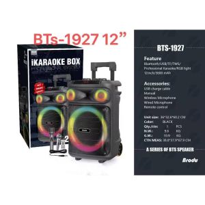 BTS-1927 12 Inches Trolley Portable Speaker with 2 Microphone charging party karaoke speaker bluetooth with mic BTS KTS