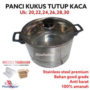 Panci dandang kukus steamer uk 24 26 stenlis tutup kaca kue bolu brownies bronis