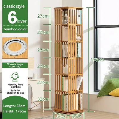 Bamboo Rotating Bookshelf 360° Rak Buku Berputar Bookcase Rak Penyimpanan Organizer Multipurpose Storage Rak 旋转书架/储物架