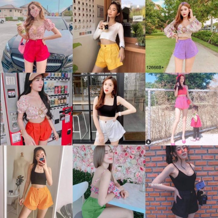 MM12666 กางเกงขาสั้นทรงบาร์บี้สีพื้น