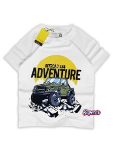 Kaos anak cowok distro karakter kendaraan mobil adventure warna putih bahan adem sablon plastisol