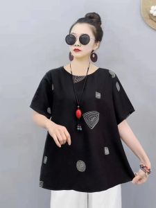 BIEHOME Women Korean Boho Short Sleeve Round Neck Polka Dot Print Blouse Hs-40043-2