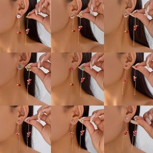 MAYIT Người tuyết men Bông tai dáng dài hình Giáng sinh Ngôi sao Zircon Thiết kế không đối xứng. Bông tai dự tiệc Phong cách Ông già Noel đang di chuyển. Bông tai tua rua dài Dành cho phụ nữ.