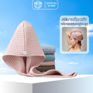 Khăn quấn tóc ủ tóc nhanh khô cao cấp vải Waffle có cúc cài siêu mềm siêu thấm siêu dày nhanh khô 25x65cm - Waterfall