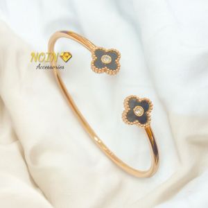 Gelang Titanium Gelang Bangle Clover Hitam Mata Fashion Wanita Korea Terbaru Anti Karat