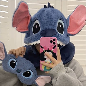 Cute Stitch U Shaped Neck Pillows with Hat Soft Travel Pillow Massage Neck Pillow Sleeping Airplane Pillow Cervical Bedding