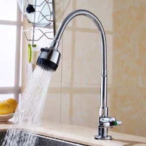 Kitchen Faucet Stainless Steel 360° Flexible with Sprayer Single Cold Kitchen Washing Balcony Wash Tap