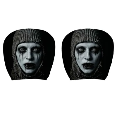 DEEPWHISPER 2Pcs 2D Stretch Car Headrest Covers Ghost Halloween Accessories Neck Pillowcase Dark Style Elastic Car Seat Headcover All Seasons