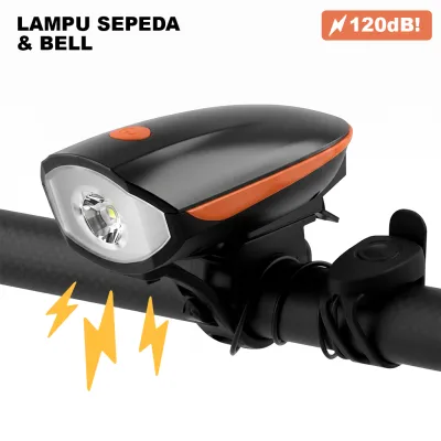 Lampu Sepeda & Bel 120db Fitur LED Dengan Fitur 3 Mode Pencahayaan USB Type C Anti Air -7588-B