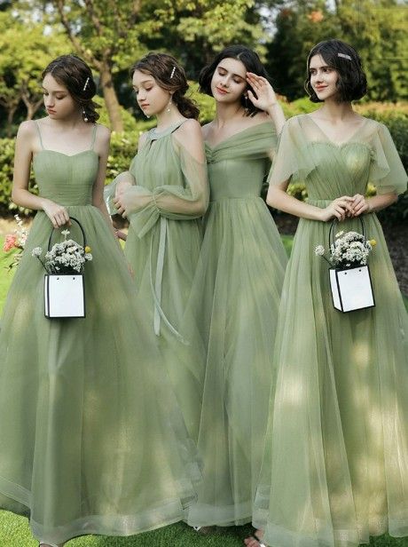 Recoal&Mall】 Customizable (Just Size) Dress Grass Green/Khaki Color Long  Bridesmaid Dress Wedding Gown Slimming Evening Dress