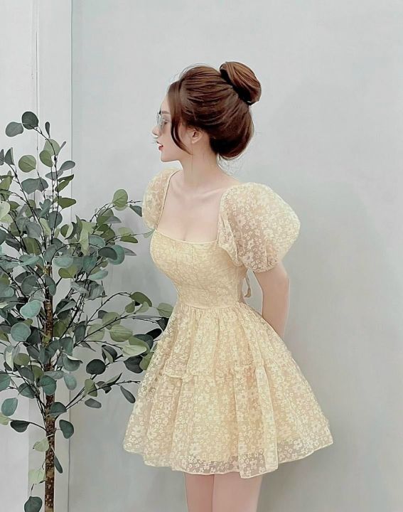 Đầm nữ thời trang mặc đi chơi, Đầm nữ xô bông dễ thương tay phồng ngắn ...