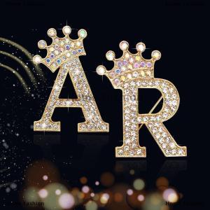 [COD] Home Fashion Fashion Crown 26 Initial Letters A To Z Rhinestone Brooches For Women Coat Dress Lapel Collar Pin Jewelry Accessries