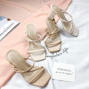 ASHLEY รองเท้าส้นสูงสายไขว้ สูง 2.5 นิ้ว รองเท้าส้นสูงแฟชั่น รองเท้าเกาหลี