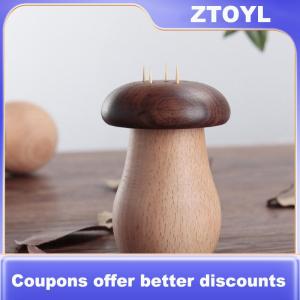 【ZTOYL】 Wood Mushroom Toothpick Holder Creative Toothpick Box with Hole Toothpicks Storage Box Restaurant Kitchen Desktop Organizer