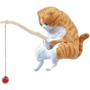 🐱🐠1pc Cat Fishing Figurine Cute Cat Statue Decor Craft Resin Animal Model Cat Fishing Toys Mini Cat Statue Decor Aquarium Tanks Cat Decor Ornament
