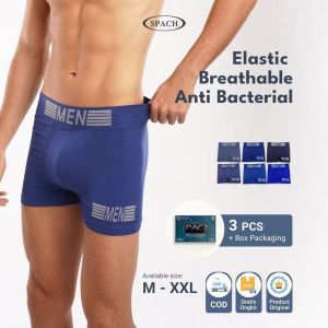 SPACH MEN M018 | 6 pcs Boxer Seamless Motif Garis Warna Random / Karet Melar / Tulisan Men