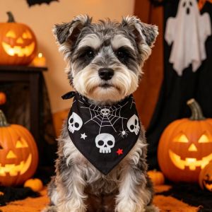 DGFDF Pumpkin Ghost Print Pet Halloween Bandana Polyester Spider Bat Pattern Cat Saliva Towel Funny Fade Resistant Puppy Decor Collar Halloween Pet Accessory