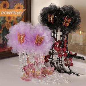 【PCWFKef】 Thanh lịch lưới hoa bướm tua nắm clip cho phụ nữ sau khi não kẹp tóc mũ nón phụ kiện Quà Tặng