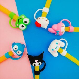 Cartoon Sanrio Dustproof Straw Cap Hello Kitty Reusable Drinking Dust Cap Kuromi Cinnamoroll Melody Straw Accessories Girl and Boy Birthday Gift