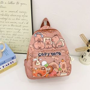 GG42AP Nylon Capybara Backpack Wide Straps Thickened Cartoon Animal Daypack Creative Lightweight Large Capacity School Bag