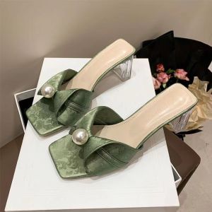 2025 Summer New WomenS Slippers With Elegant Print Mid-Heel Suitable For Skirts Gentle Chunky Heel Sandals