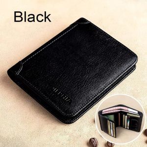 【Ready Stock】 1Pcs PU Leather Men Wallet Vintage RFID Blocking Trifold Wallet Durable Short ID Credit Card Holder
