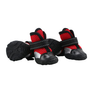 4pcs Dog Shoes Reflective Leather Dog Boots Breathable Durable With Anti-Slip Sole Pet Paw Protectors For Walking Outdoor