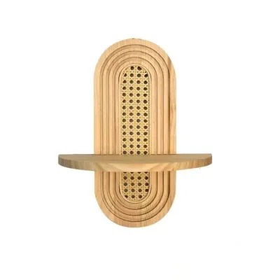 LUXEMO Handmade Rattan Flower Shelf Geometric Boho Style Wall Mounted Shelves Decorative Bamboo Wooden Shelf Home Decor