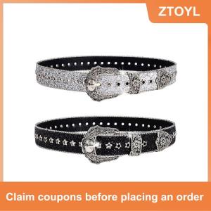 【ZTOYL】 เข็มขัดพลอยเทียมแบบกอธิคสำหรับผู้หญิงเข็มขัดหนัง PU แฟชั่นสำหรับเด็กผู้หญิง Y2K คาวบอยตะวันตกย้อนยุคกางเกงยีนส์กระโปรงตกแต่งเอว