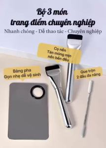Bộ 3 Dụng Cụ Khay Trộn Tán Kem Nền Bằng Thép Chính Hãng Chống Gỉ Dễ Vệ Sinh